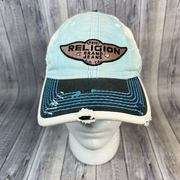 True Religion Hat Cap Vintage  Embroidered Adjustable Leather Y2K  Distressed - Picture 1 of 10